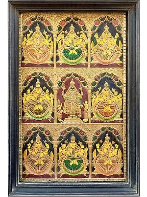 Ashtalakshmi Vishnu | Embossed Gold Work | Tanjore Painting | With Frame