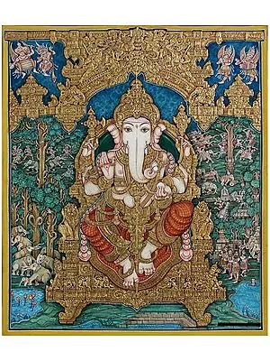 Lord Ganapati Mysore Painting | Gold Foil Work | Unframed
