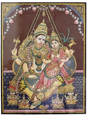 Uma Maheshwar | Gold Foil Work | Mysore Painting | With Frame
