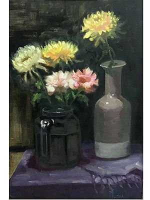 Chrysanthemums And Carnations | Oil On Canvas | Manushalini Nandwani