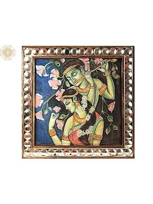 Radha Krishna Painting with Vintage Mirror Frame