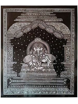 Lord Ganesha Patachitra Painting | Pen Art On Canvas | By Shalini