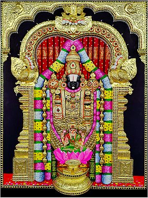 God Tirupati Balaji with Goddess Lakshmi | Tanjore Painting by My Angadi