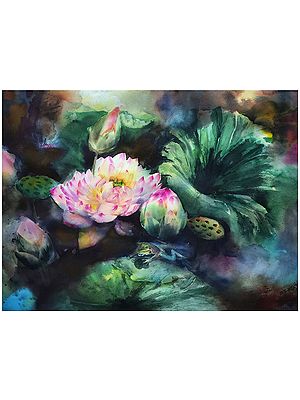 Painting of Auspicious Lotus | Watercolor on Paper | Puja Kumar