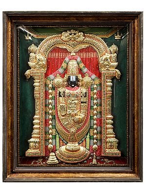 Tirupati Balaji (Venkateshvara) | Tanjore Painting | With Vintage Teakwood Frame