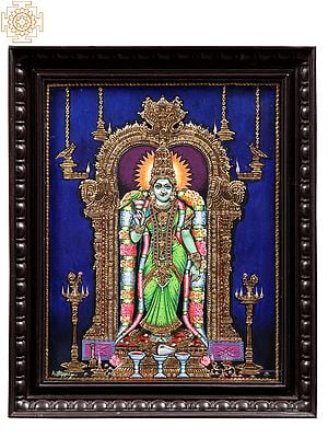 Goddess Meenakshi Tanjore Painting with Kirtimukha Arch | With Frame