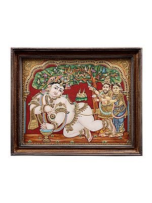Bal Krishna Tanjore Painting | With Vintage Teakwood Frame