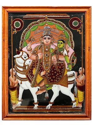 Pradosha Moorthy (Shiva Parvati) | Glass Painting with Frame