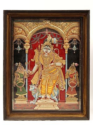 Rajamannar (Rajagopalaswamy) | Tanjore Painting | With Vintage Teakwood Frame