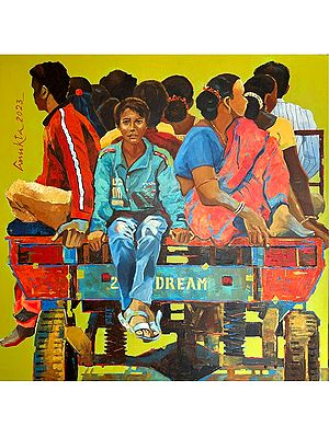 Wheels Of Hope Acrylic Painting | On Canvas | By Anukta Mukherjee Ghosh