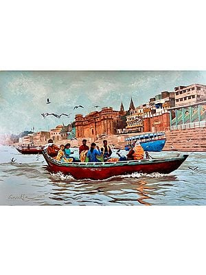 Kashti On Varanasi Rivers Bank | Acrylic On Canvas | By Anukta Mukherjee Ghosh