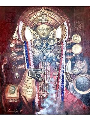 Shakt Rupini Durga Oil Painting | On Canvas | By Anukta Mukherjee Ghosh