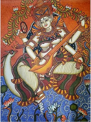 Devi Saraswathi Painting by Sunil Vaka | Acrylic on Canvas