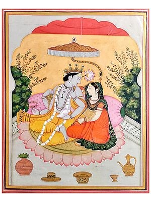 Bhagawan Vishnu with Devi Lakshmi | Watercolor Painting by Gaurav Rajput