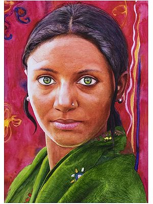 Green Eye Women | Watercolor On Paper | By Navneeth