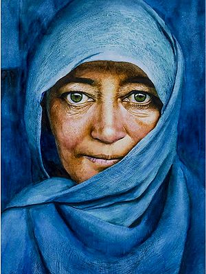 Women In Blue Scarf | Watercolor On Paper | By Navneeth