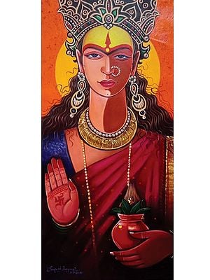Blessing Durga Acrylic Painting | On Canvas | By Santosh Narayan Dangare