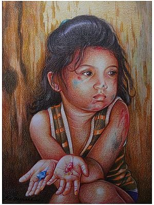 Innocent Girl On Paper | Pencil Color | By Santosh Narayan Dangare