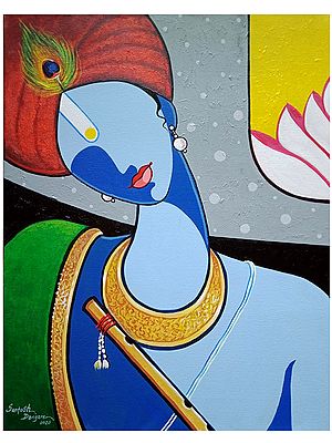 Shree Krishna With Flute | Acrylic On Canvas | By Santosh Narayan Dangare