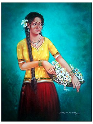 Woman Hold Flowers Basket | Oil On Canvas | By Santosh Narayan Dangare