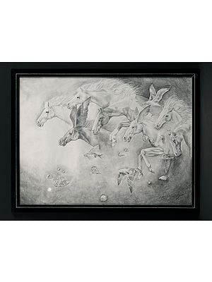 26" 7 Galloping Horses | Pencil Sketch Art by Anup Gomay