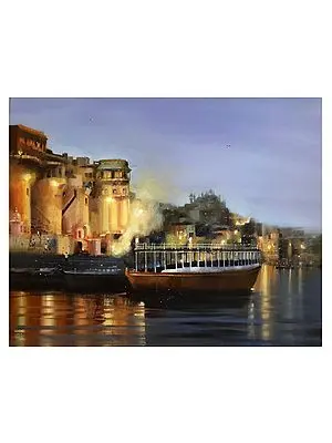 An Evening at Ghat | Acrylic On Canvas | By Rupesh Sonar