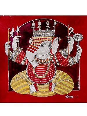 Chaturbhuj Ganesha | Painting By Samik De