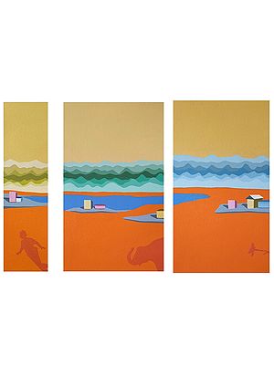 Beautiful Beach Abstract (Set Of 3 Panels) | Acrylic On Canvas | By Mahima