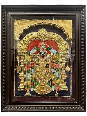 Tirupati Balaji Tanjore Painting with Frame | Embossed Gold Work