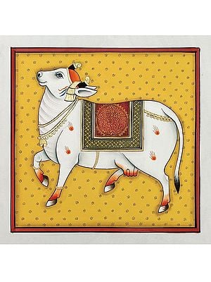 Kamdhenu Cow | Natural Color On Cloth | By Jagriti Bhardwaj