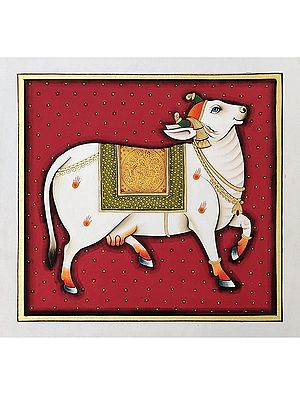 Traditional Pichwai Painting of Cow | Natural Color on Cloth | By Praveen Munot