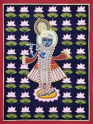 Krishnaroop Shrinathji With Flute | Natural Color On Cloth | By Praveen Munot