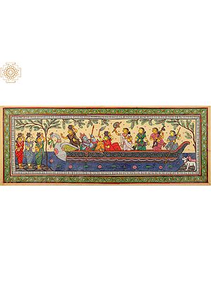 Nauka Vihar Patachitra Painting | Natural Color Painting on Tussar Silk