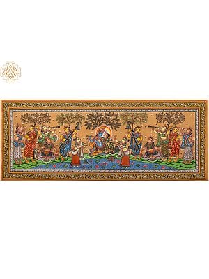 Lord Krishna Rasalila Patachitra Painting | Natural Color Painting on Tussar Silk