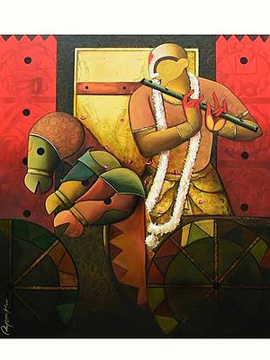 Krishna Playing Flute | Acrylic on Canvas | By Anupam Pal