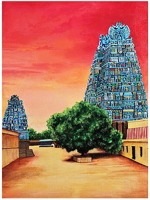 Meenakshi’S Mandapam - Temple | Acrylic On Canvas | By Rohini R Sundar