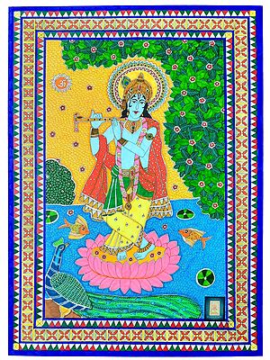 Painting of Shri Krishna as Murlidhar | Watercolor on Paper | By Chetansi