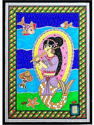 Jalpari Playing Flute | Watercolor on Paper | By Chetansi