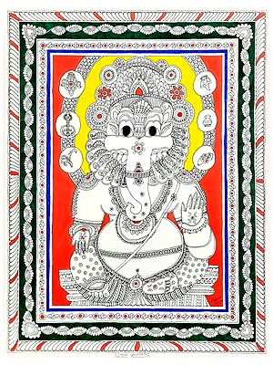 Simha Ganpathi In Kalamkari | Watercolor On Paper | By Chetansi