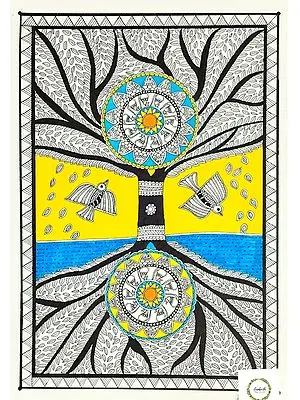 Tree of Life and Reflection - Mithila Art | Watercolor on Paper | By Chetansi