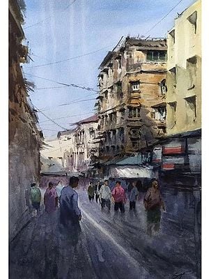 Street View Of Mumbai | Watercolor On Paper | By Sagnik Sen