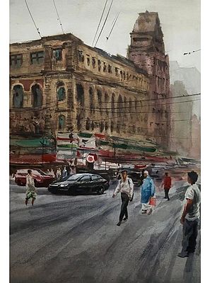 Roadside View Of Kolkata | Watercolor On Paper | By Sagnik Sen
