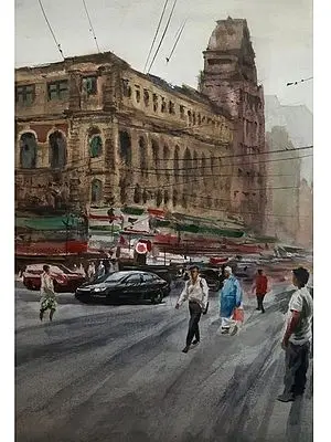 Roadside View Of Kolkata | Watercolor On Paper | By Sagnik Sen