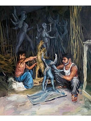 Sculpture Making - Dedication | Oil On Canvas | By Sagnik Sen