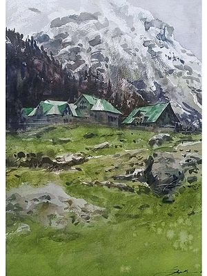 Beautiful View of Mountains House | Watercolor on Paper | By Sagnik Sen