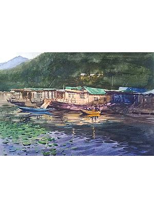 Boat On The River Bank View | Watercolor On Paper | By Sagnik Sen