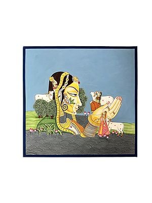 Krishna With Mother Nature | Pichhwai Art