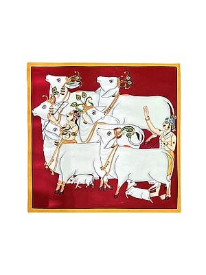 Villagers Walking With Cows and Calfs | Pichhwai Art