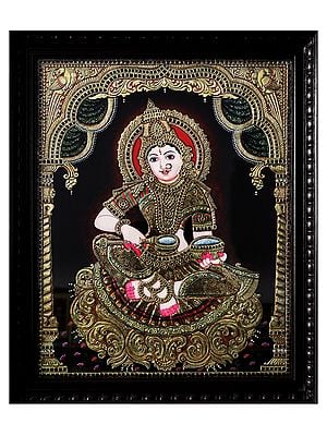 Hindu Goddess of Food Annapurna | Traditional Colour With 24 Karat Gold | With Frame