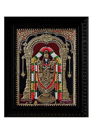 Tirupati Balaji (Venkateswara) Tanjore Painting with Frame | Traditional Colour with 24K Gold